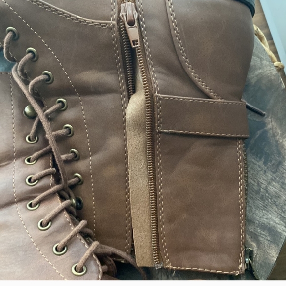 Women’s UNR8ED brown side zip up short boots size 7.5 buckle casual chunky - Picture 5 of 8